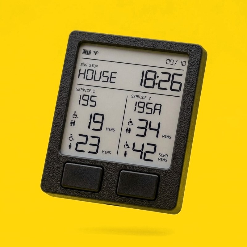 BuzzStop black edition, showing bus stop HOUSE at 18:26.